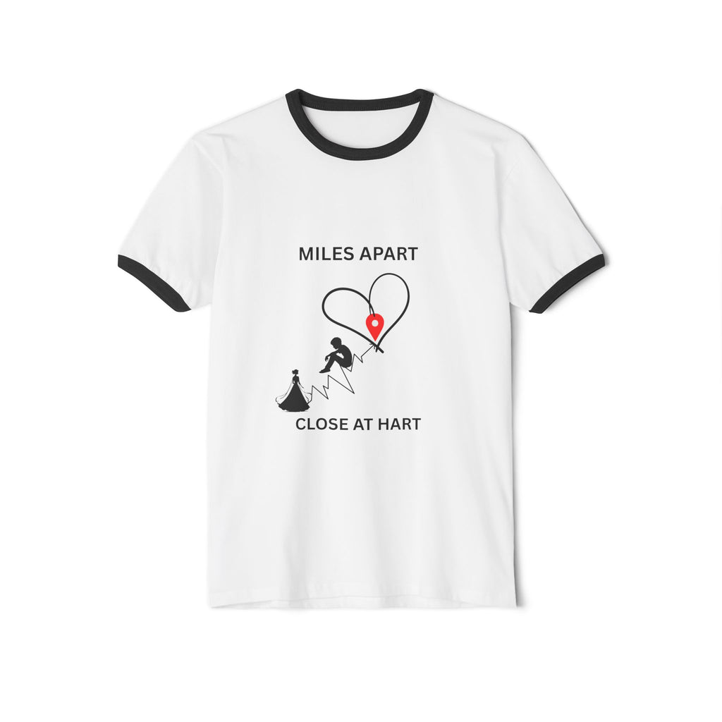 Long-Distance Love Ringer Tee — “Miles Apart, Close at Hart” Couple Shirt - Dreams Deals Store