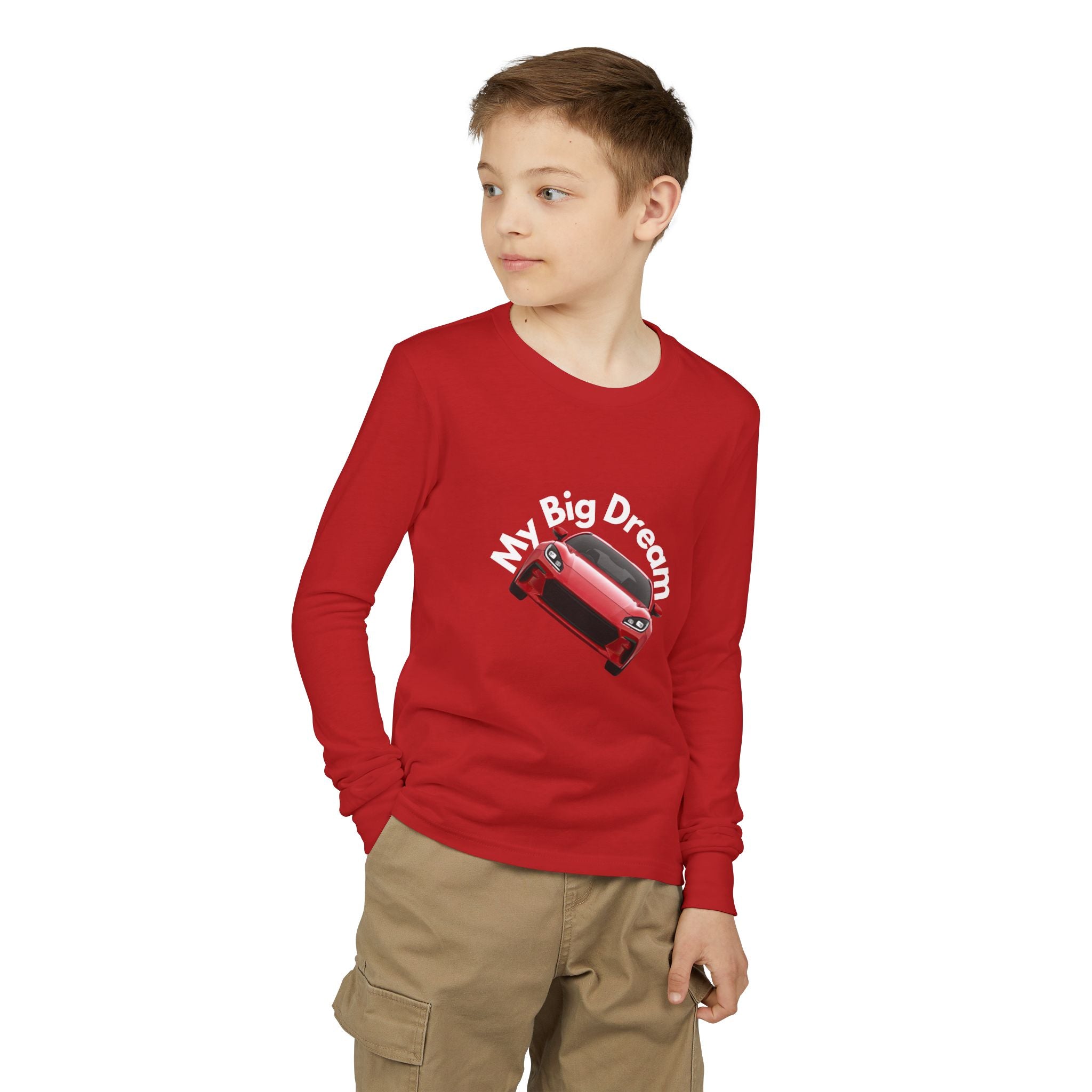Youth Long Sleeve Tee – Red Sports Car Graphic - Dreams Deals Store