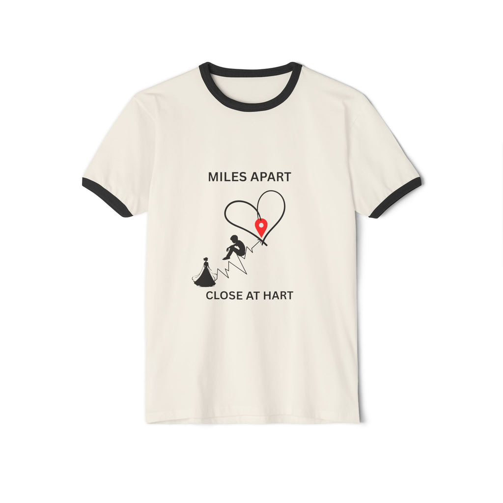 Long-Distance Love Ringer Tee — “Miles Apart, Close at Hart” Couple Shirt - Dreams Deals Store