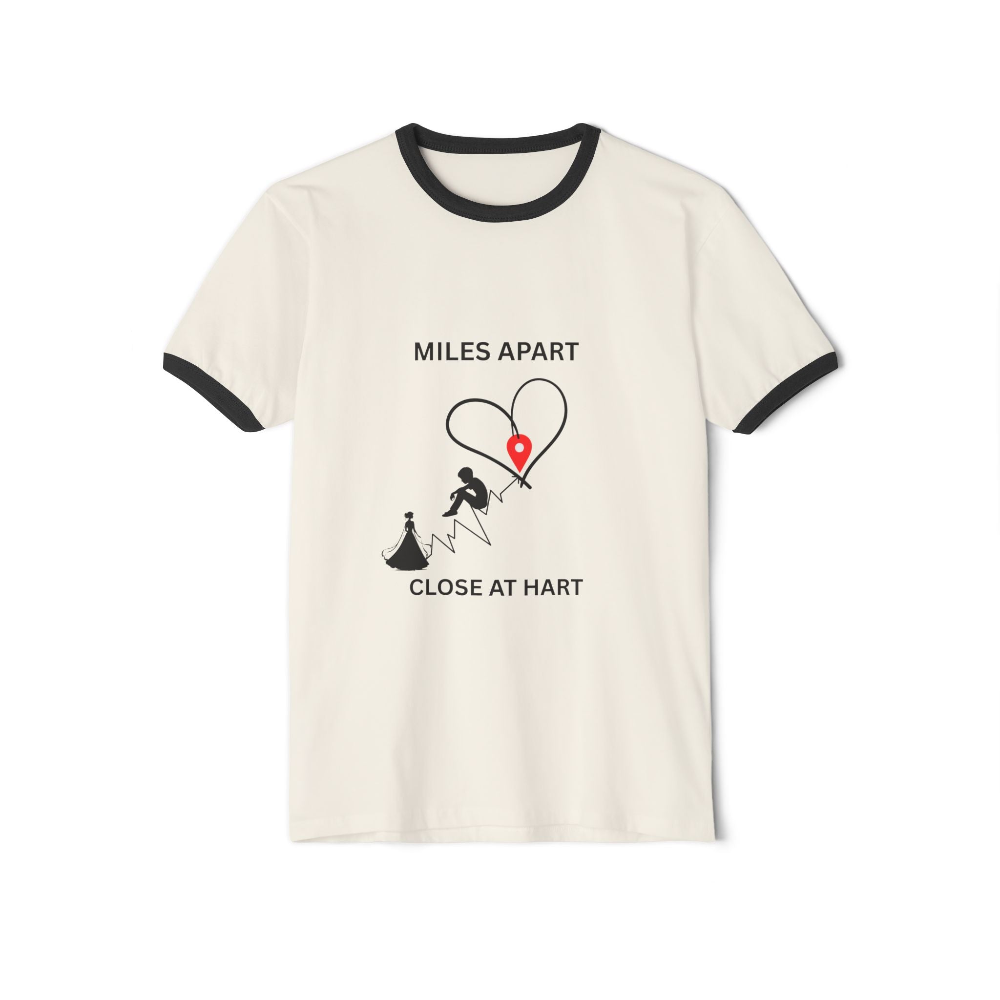 Long-Distance Love Ringer Tee — “Miles Apart, Close at Hart” Couple Shirt - Dreams Deals Store
