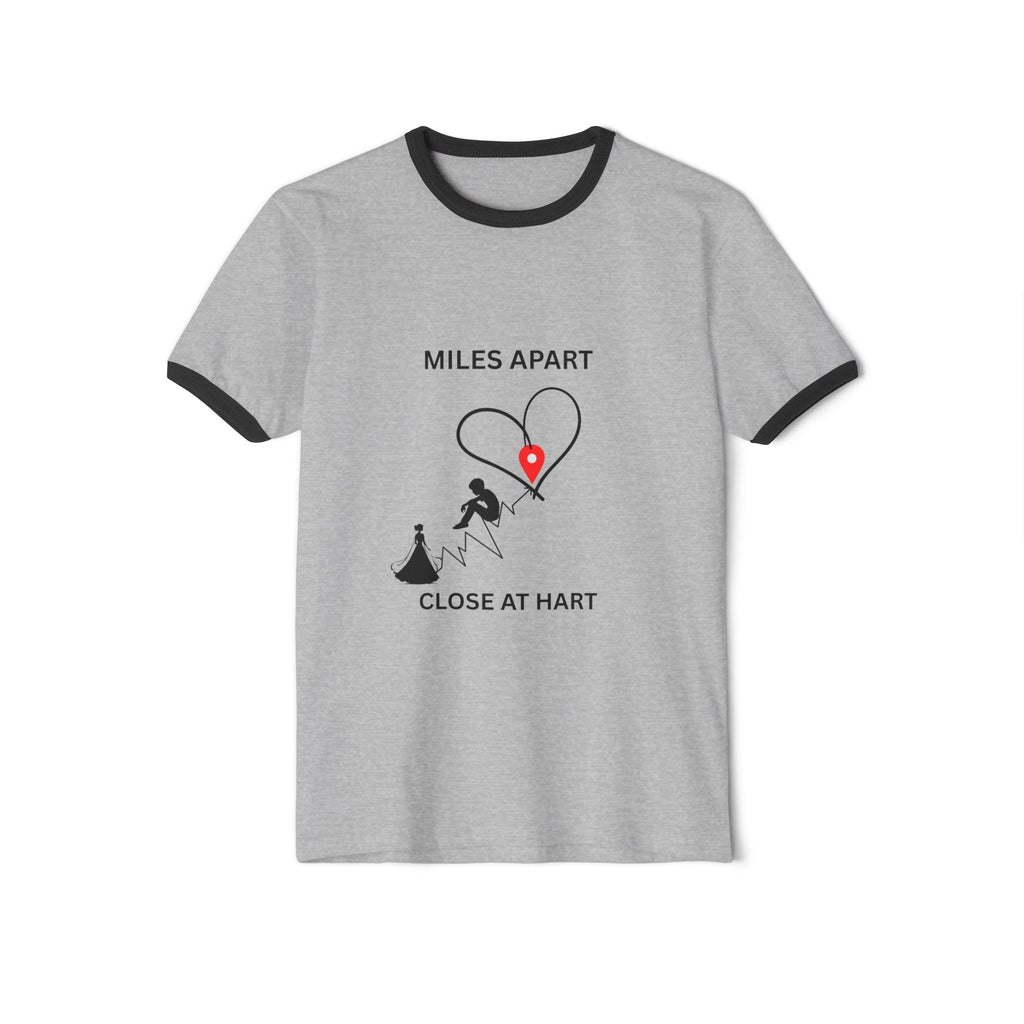 Long-Distance Love Ringer Tee — “Miles Apart, Close at Hart” Couple Shirt - Dreams Deals Store