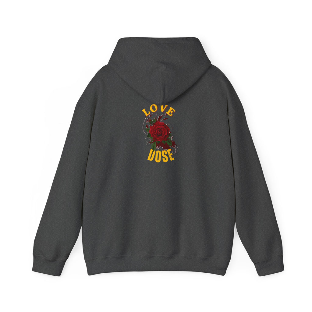 Hoodie "Love Dose" Rose Graphic – Cozy Floral Streetwear Pullover - Dreams Deals Store