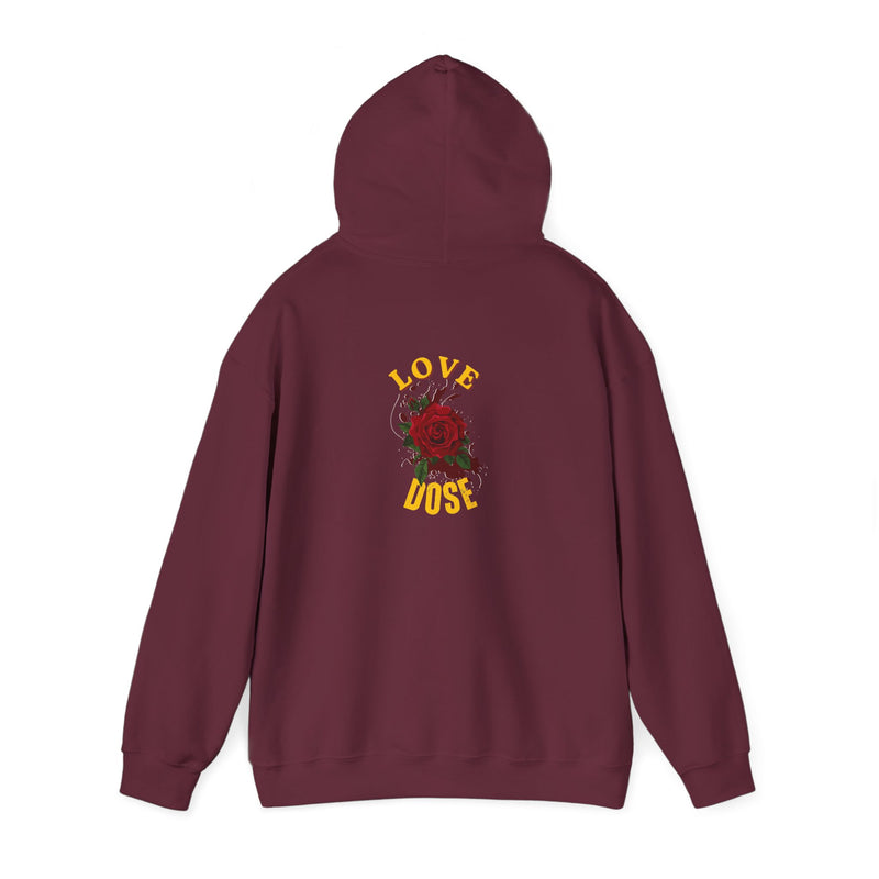 Hoodie "Love Dose" Rose Graphic – Cozy Floral Streetwear Pullover - Dreams Deals Store