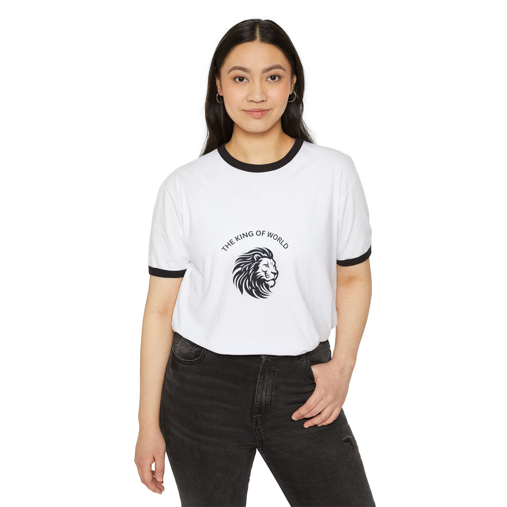 Lion Head Ringer T-Shirt — "The King of World" Vintage Casual Tee - Dreams Deals Store