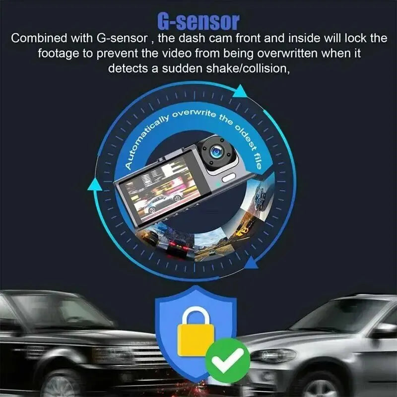 2 Channel 1080P HD Dash Cam Triple Lens Car DVR Black